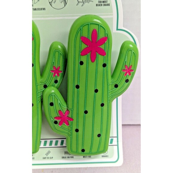 Cactus Figural Beach Towel Tablecloth Clips 5-in Green Pink 2-Piece Gift NEW - Picture 3 of 4